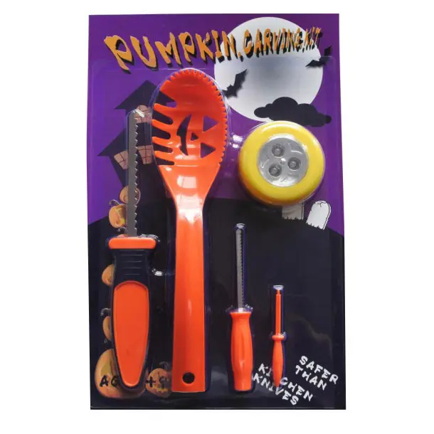 Herramienta de decoración para Halloween, kit de tallado de calabaza con luz táctil, 5 uds.