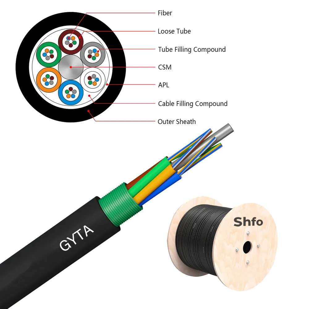 كابلات الألياف الضوئية الخارجية SHFO-GYTA 4 6 8 12 24 48 96 144 core GYTA 4-144 core SingleMode MultiMode