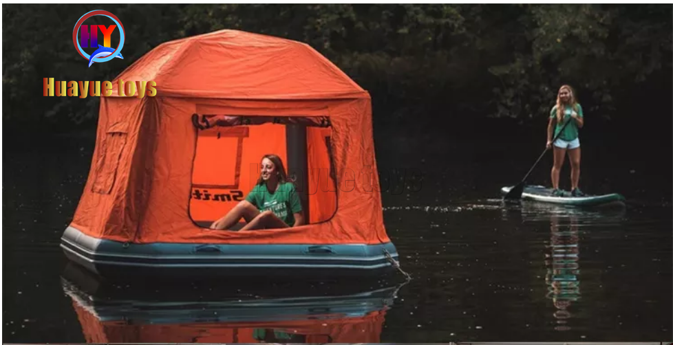 Water Camping Inflatable Shoal Floating Tent Inflatable Fishing Raft Boat Floating Water Platform Raft With Tent