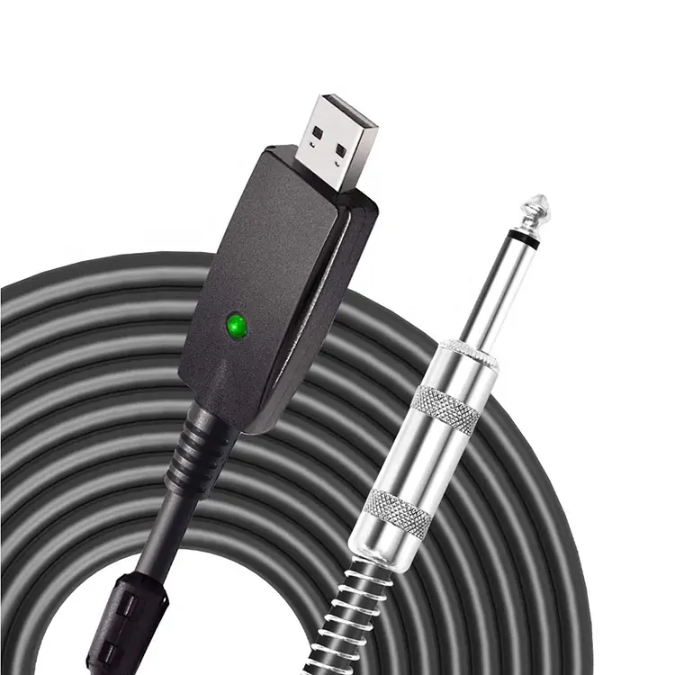 Cable Universal para grabar bajo eléctrico, conexión de enlace USB, Conector de guitarra de 6,35mm