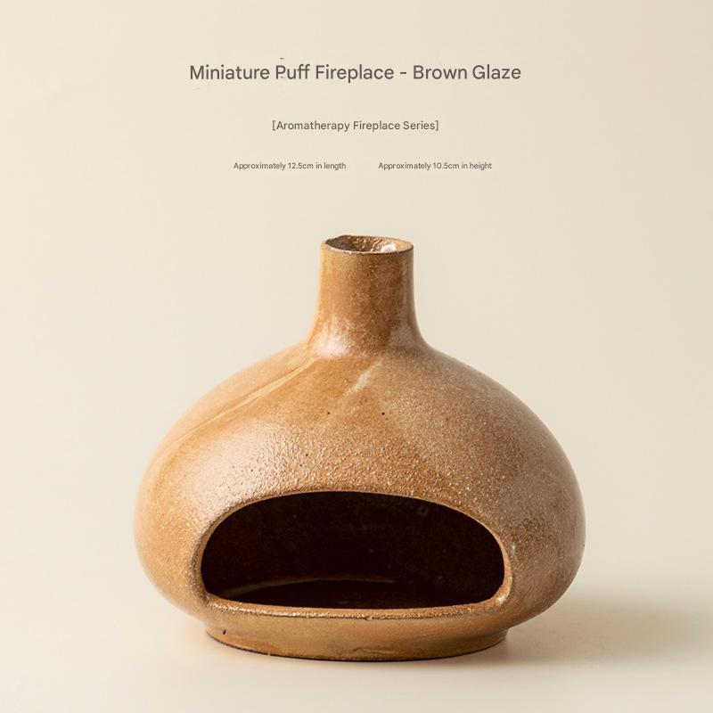Small puff fireplace-brown glaze