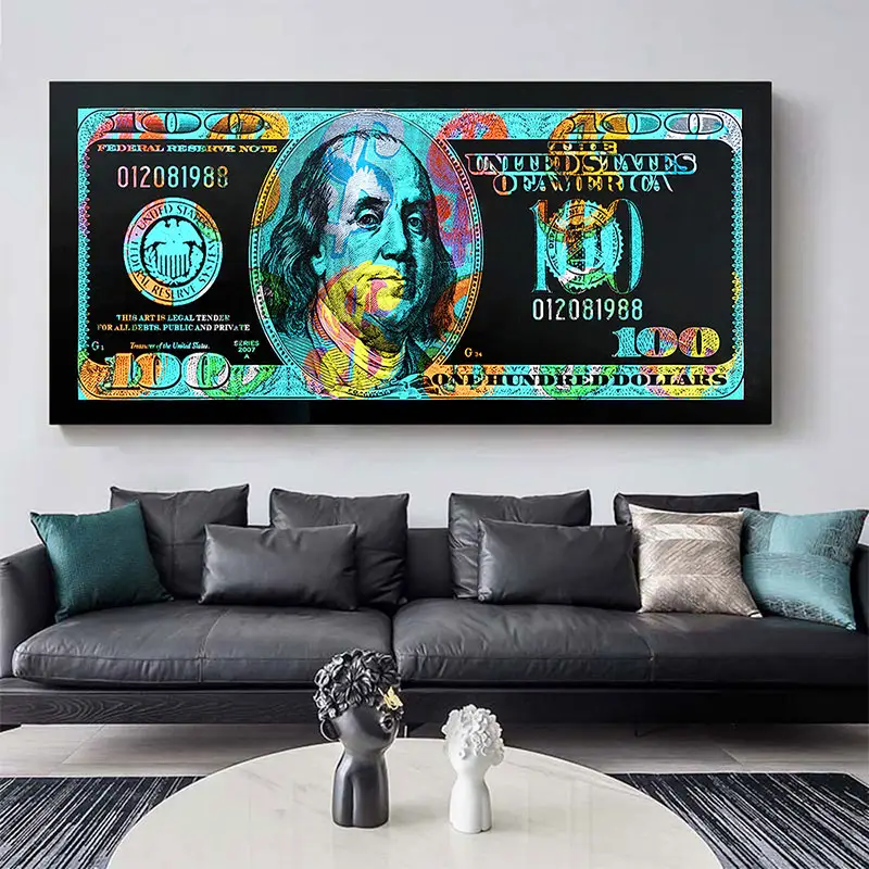 Cartaz de arte de parede de 100 dólar, tela de grafite, estética, dinheiro antigo, decoração, pintura, imagem, 100 dólar