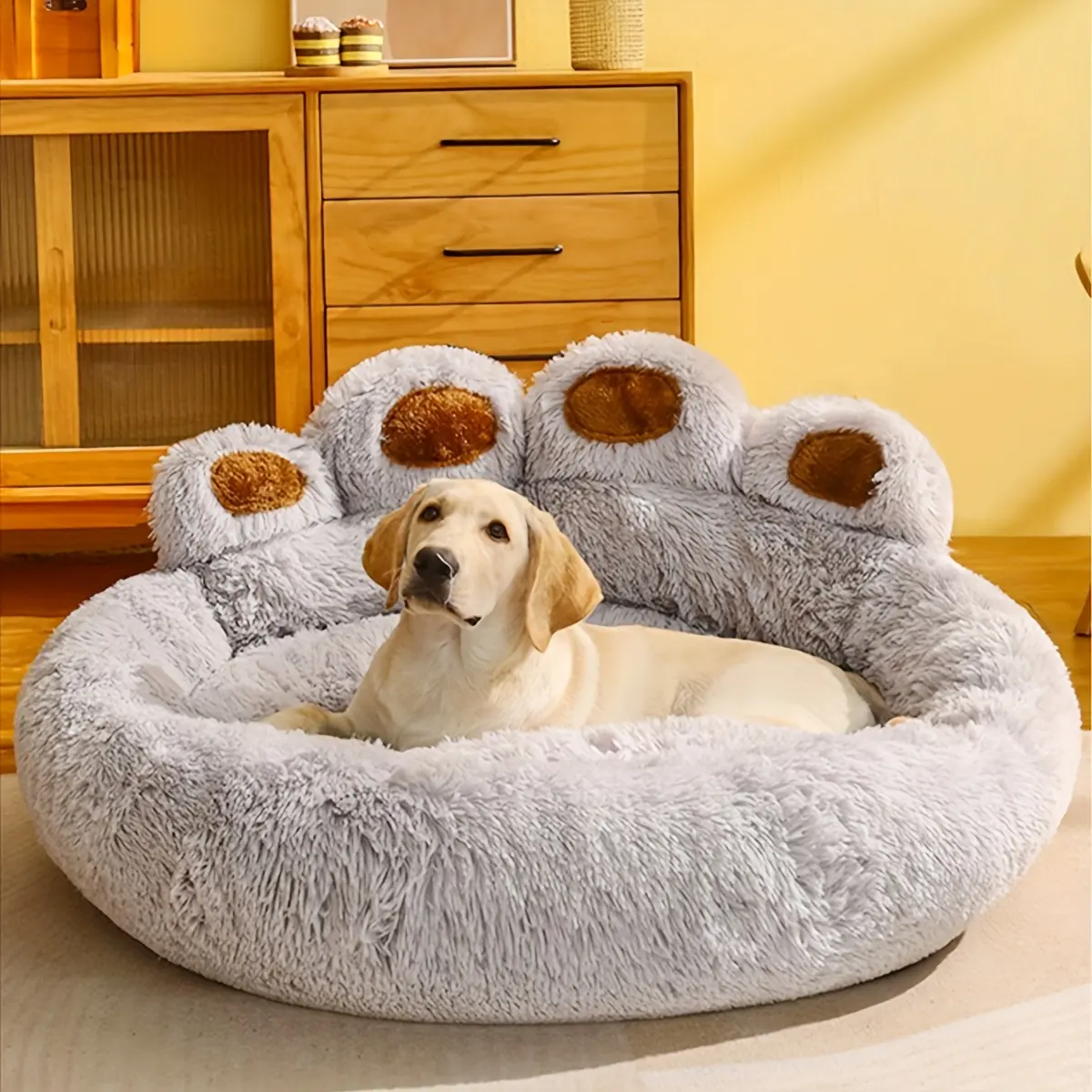 Pet Dog Bed All Seasons Paw Shape Long Plush Warm Cat Bed Cozy and Comfy Pet Almofada para cachorro grande cama do cão Design Dog Products