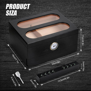 Cigar <strong>Humidor</strong> with Front Hygrometer, Humidifier and Accessory Drawers-Tempered Glass Top Cigar <strong>Humidor</strong> Box - Spanish Cedar - Product Image 4