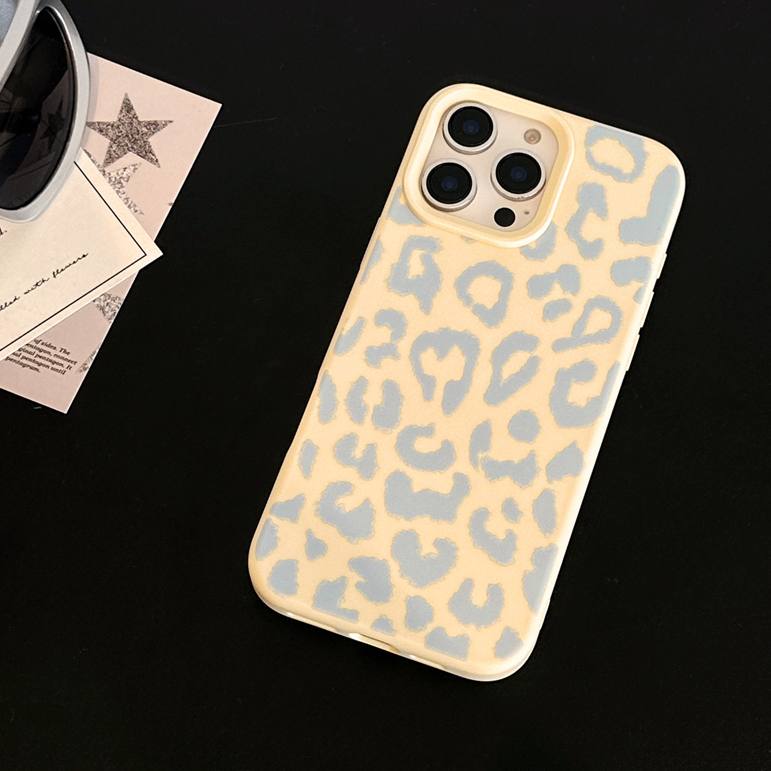 Cream Yellow and Misty Blue Leopard Print