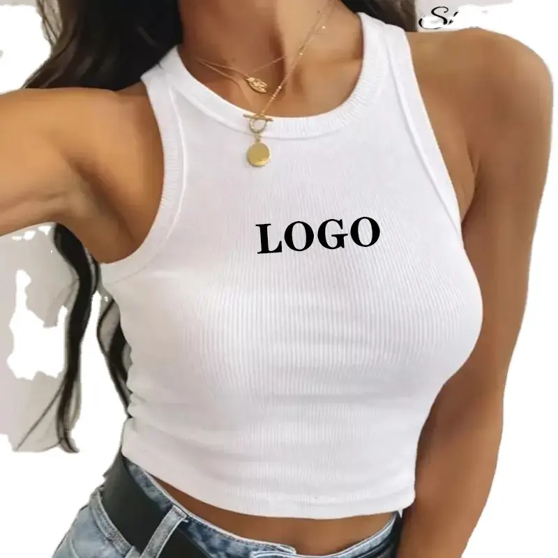 Top corto de punto liso para mujer, ropa informal personalizada a granel, Top Sexy a la moda para mujer 2023