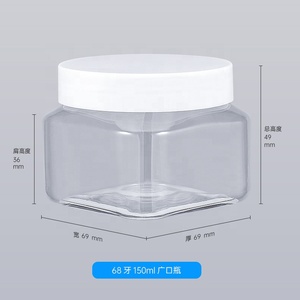 JIE MEI stok adedi <span class=keywords><strong>100</strong></span> adet 150g kare vücut fırçalayın kavanoz özel Logo şeffaf PET plastik kozmetik yüz maskesi konteyner