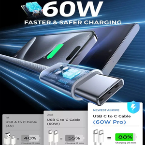 适用于iPhone 15/16 C型设备的60W USB C至C PD快速充电电缆 - Product Image 5