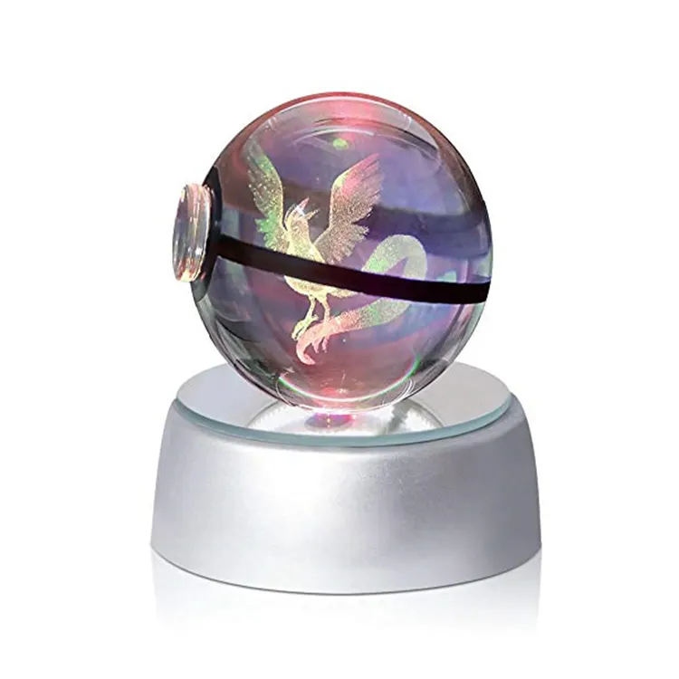 LED Crystal Pokemoned Ball 3D Go Ball Pokemoned Toy Gifts Love Crystal Pokemoned Ball