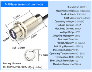 M12 200mm NPN NO Laser <strong>Diffuse</strong> Optical <strong>Proximity</strong> <strong>Sensor</strong> for Position Detection - Product Image 3