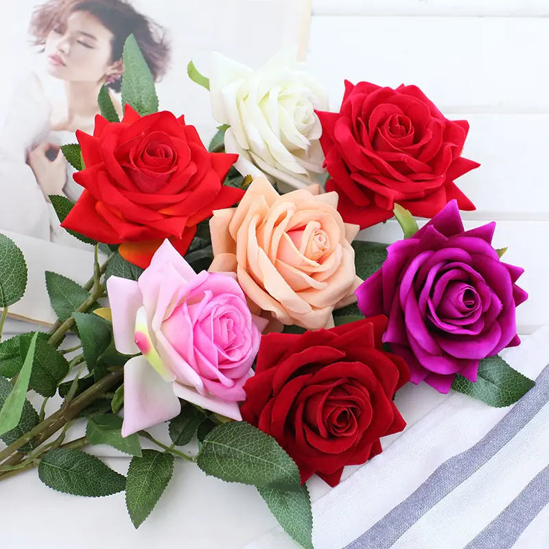 Hintcan-Rosa de simulación para el Día de San Valentín, franela única, material rizador, simulación de serie de flores, adecuado para boda