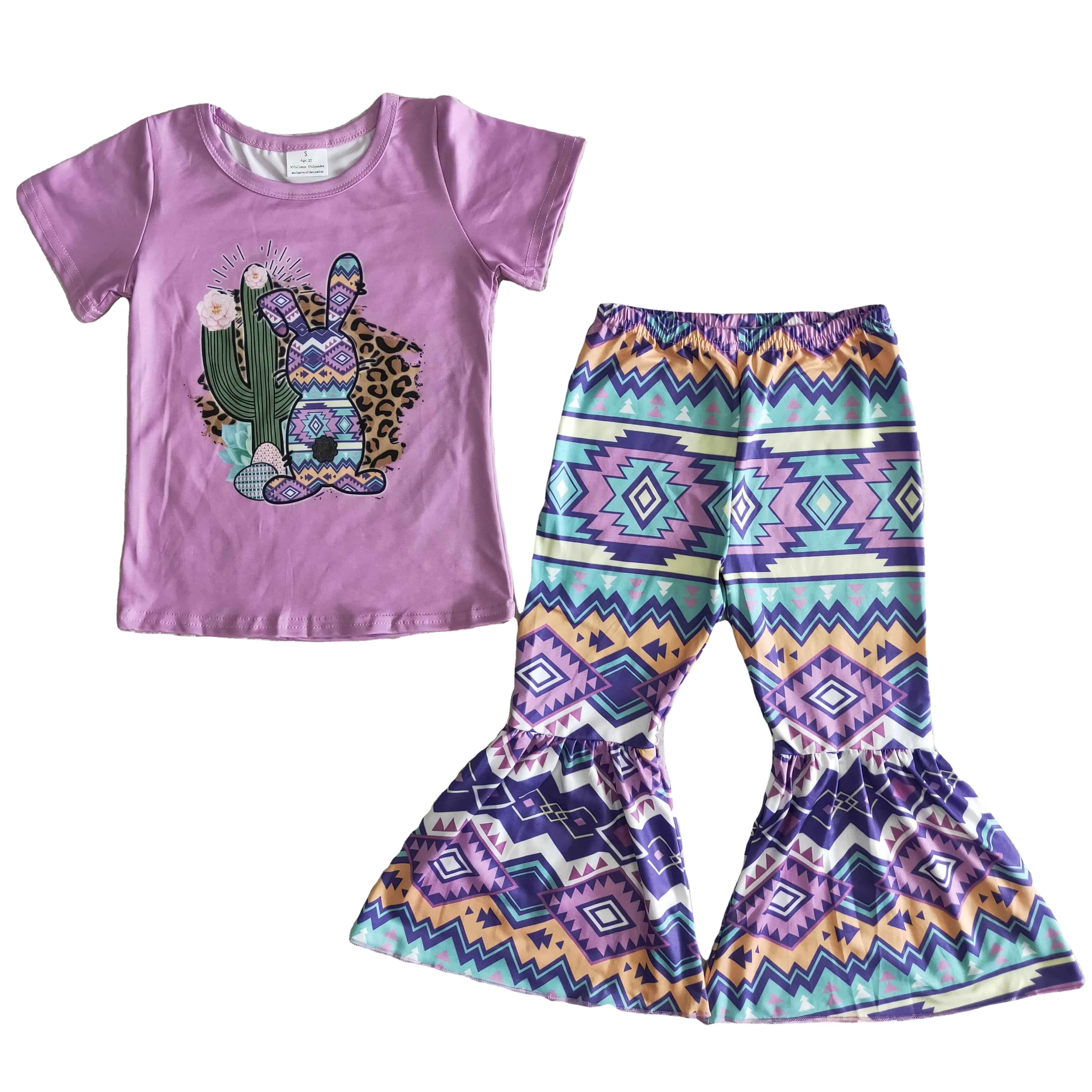 Pantalones de campana de conejo de Pascua para niñas, ropa de Boutique, venta al por mayor