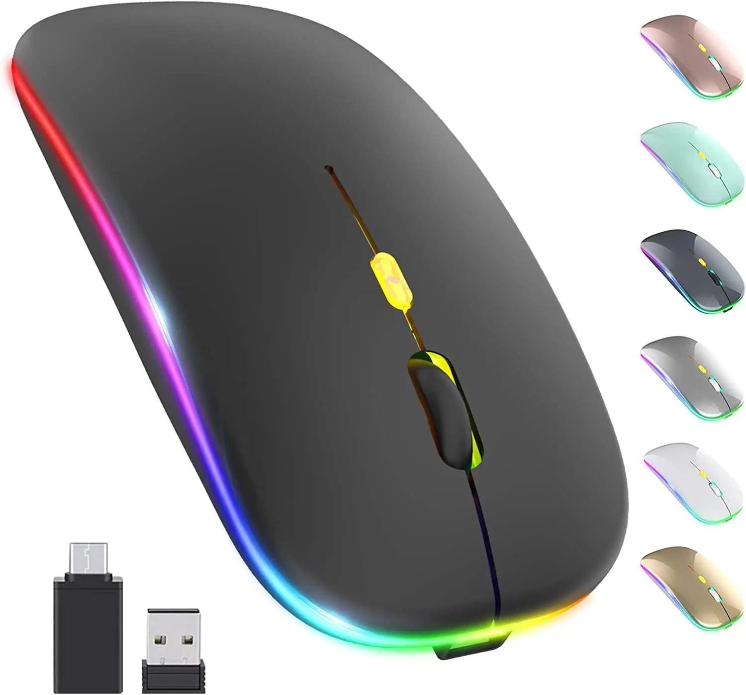 Ratón óptico inalámbrico para juegos, dispositivo delgado y portátil, RGB, BT 2,4G, modo Dual, USB, PC y ordenador portátil, recargable, fabricante