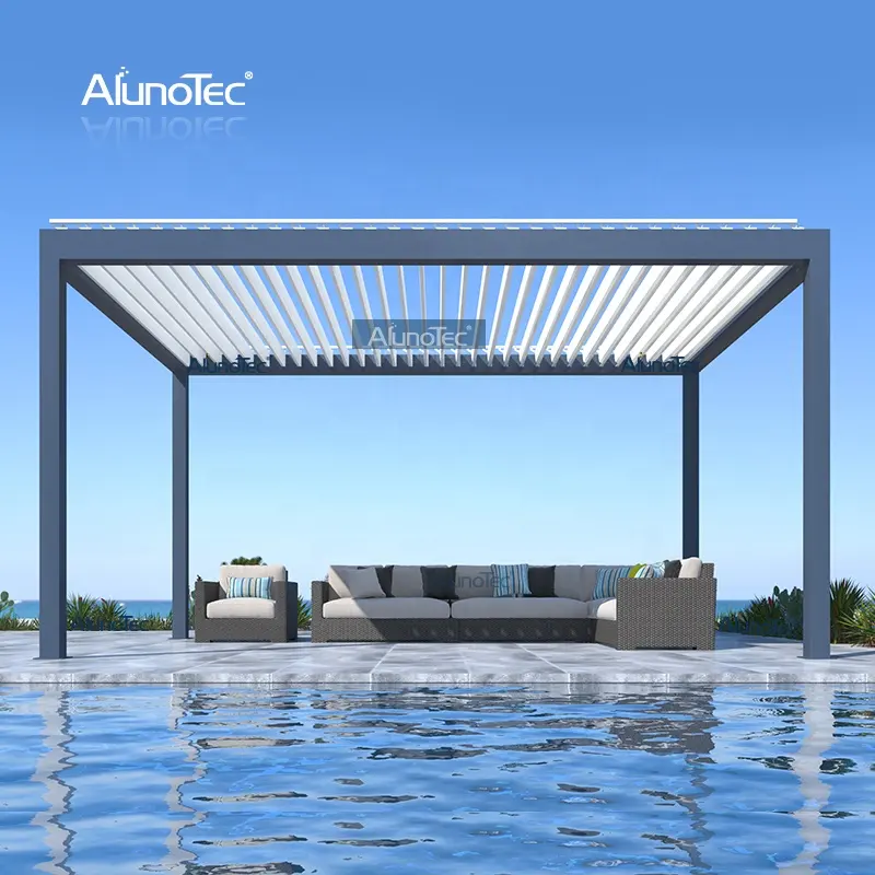 Pergolas bioclimáticas à prova d' água, modernas, motorizadas, telhado louvred gazebo, capa de alumínio pergola