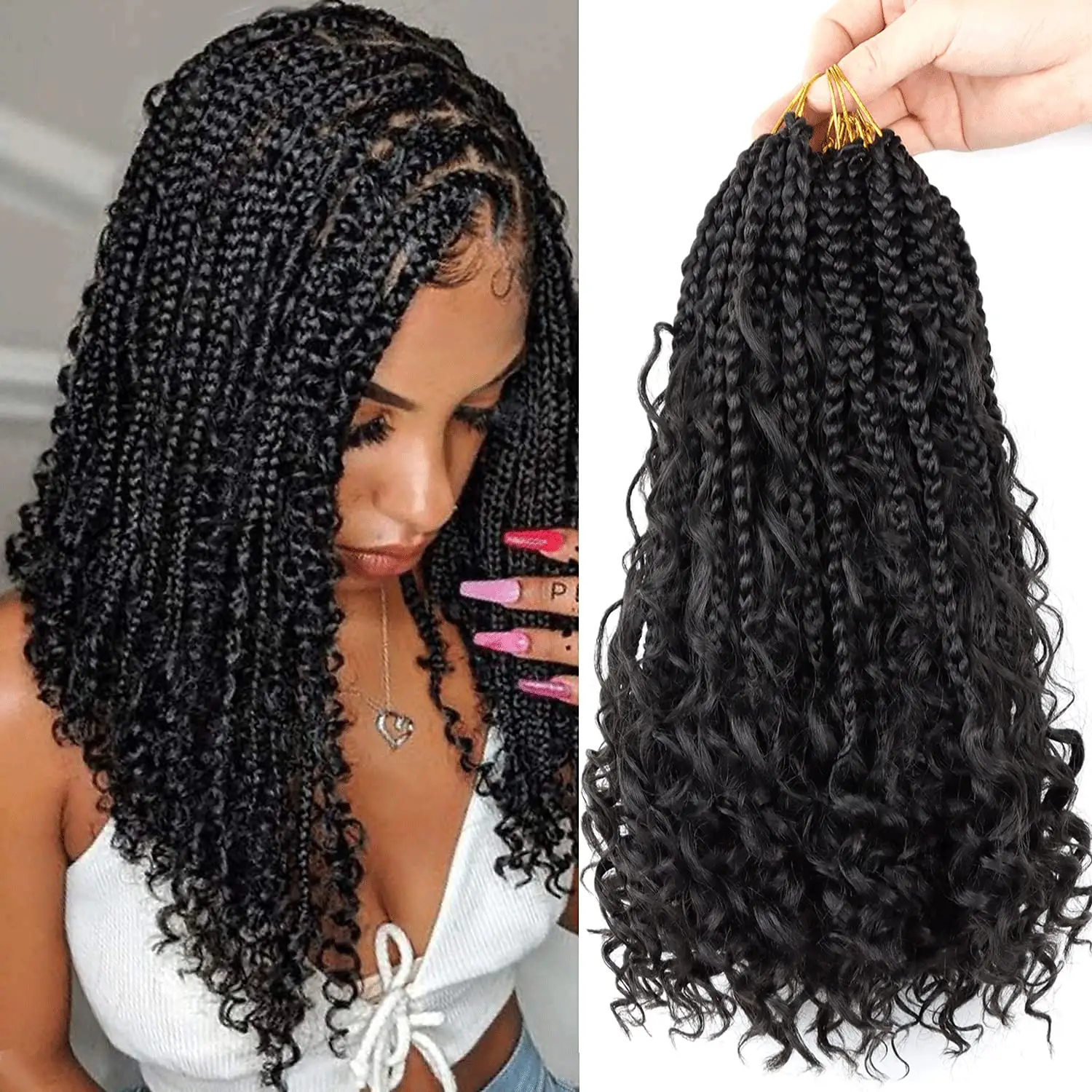 Caixa de crochê boho tranças, 14 polegadas cabelo boêmio bob trança crochê tranças para mulheres negras