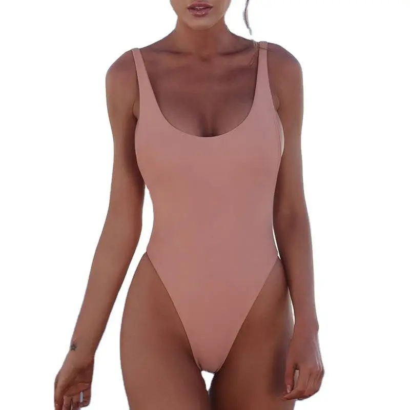 Traje de baño de una pieza para mujer, bañador Sexy liso, ropa de playa, Bikini con Tanga, venta al por mayor