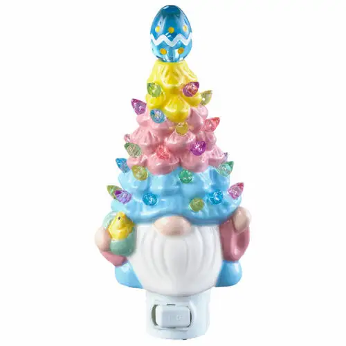 Ceramica Easter Gnome albero notte luce da parete spina In cappello a uovo primavera decorazione per la casa