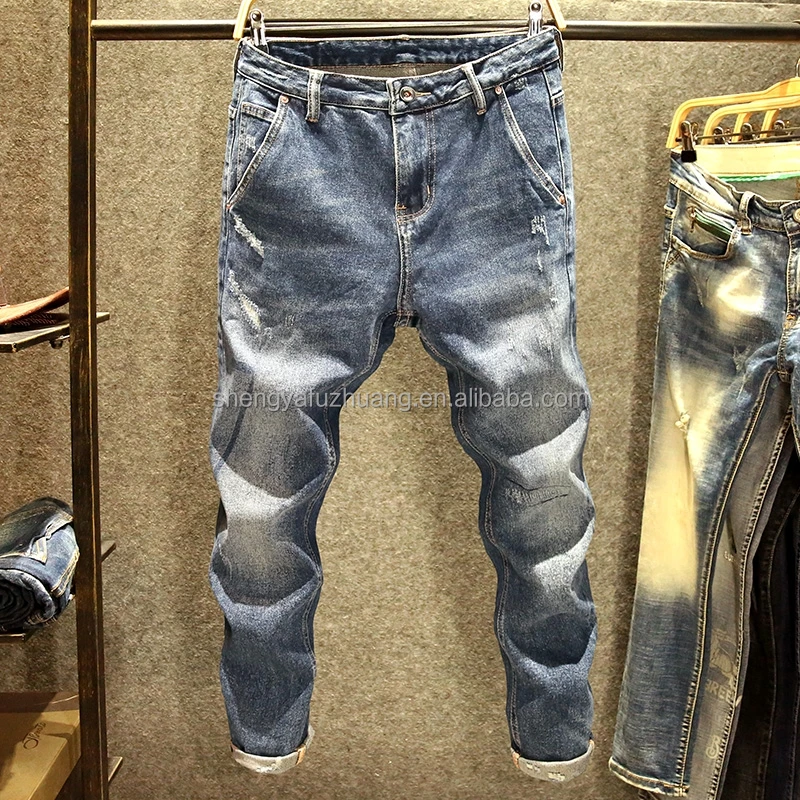 2022 New Men's fashion Stretch Rip skinny jeans cheap Men's zipper jeans