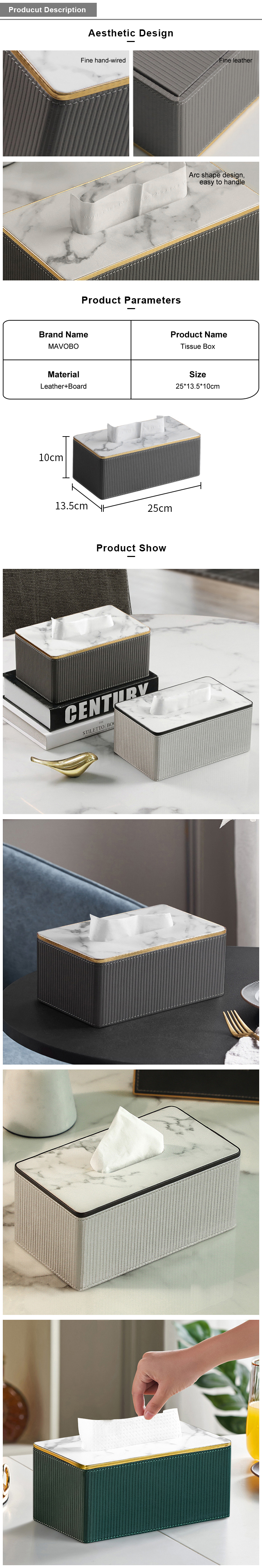 MAVOBO Light Luxury Household Living Room Leather Tissue Paper Box Roman Column Stripe Tissue Storage Leather Tissue Box Cover