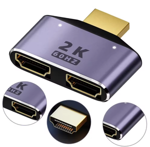 Adaptador HDMI 1 a 2 Splitter 8Gbps UHD 2K 60Hz Splitter Adaptador Convertidor Plug and Play con indicador Chapado en oro - Product Image 1