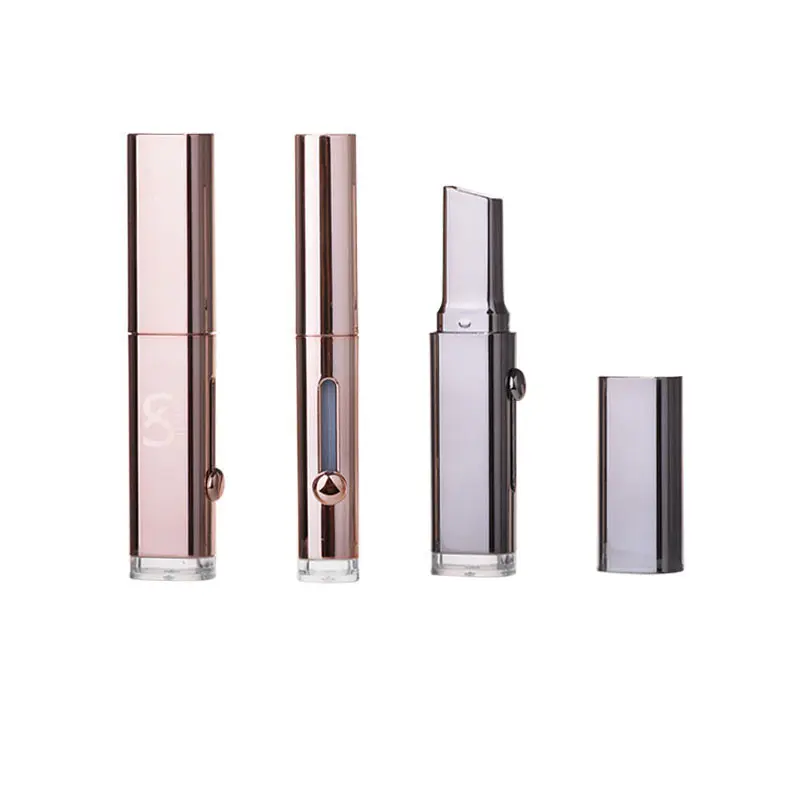 Luxe Rose Gold Vierkante Slide Up Lip Stok Buis Met Venster Custom Logo