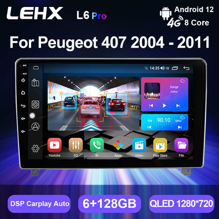 LEHX 8Core 4G+5G Wifi 2 Din Android Auto Stereo Car Radio for Peugeot 407 1 2004- 2011 Carplay GPS Autoradio Car DVD Player