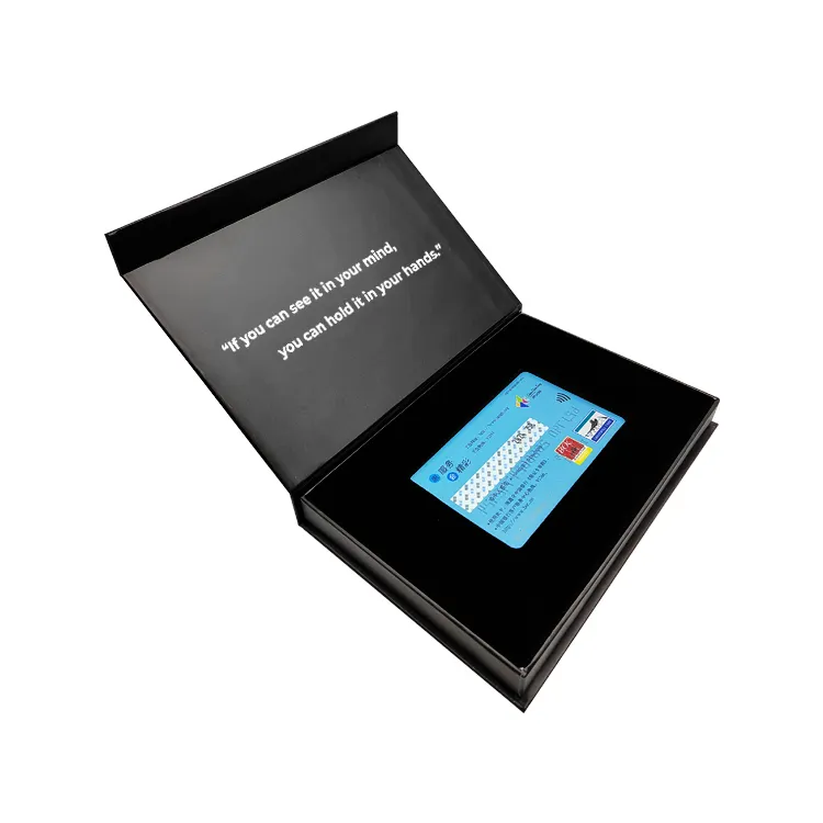 Scatola di biglietti da visita in cartone nero a forma di libro rigido personalizzato confezione regalo con carta di credito vip