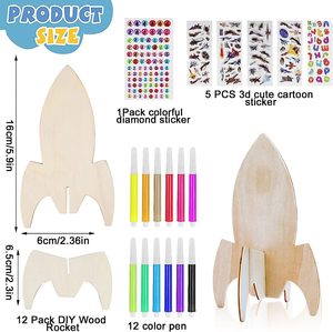 <span class=keywords><strong>DIY</strong></span>木制火箭装饰木制工艺套件，带儿童工具学校家庭派对装饰项目太空火箭木制工艺套件