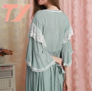 美しい女の子セクシーなネクタイレディース看護ナイトドレスレトログリーンコットンパジャマドレスロングスリーピングウェアナイトガウン - Product Image 5