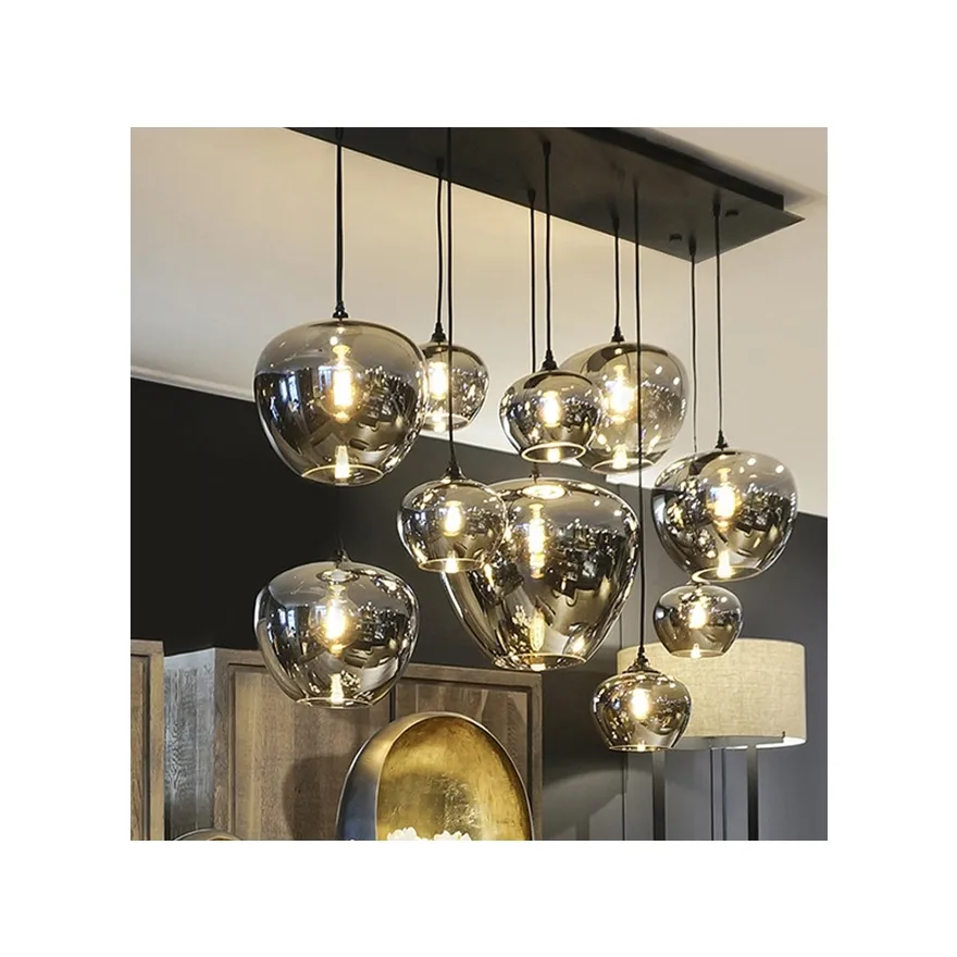 Luminária pendente de vidro para restaurante, luminária moderna de ferro e vidro, iluminação interior cinza, nova decoração nórdica moderna