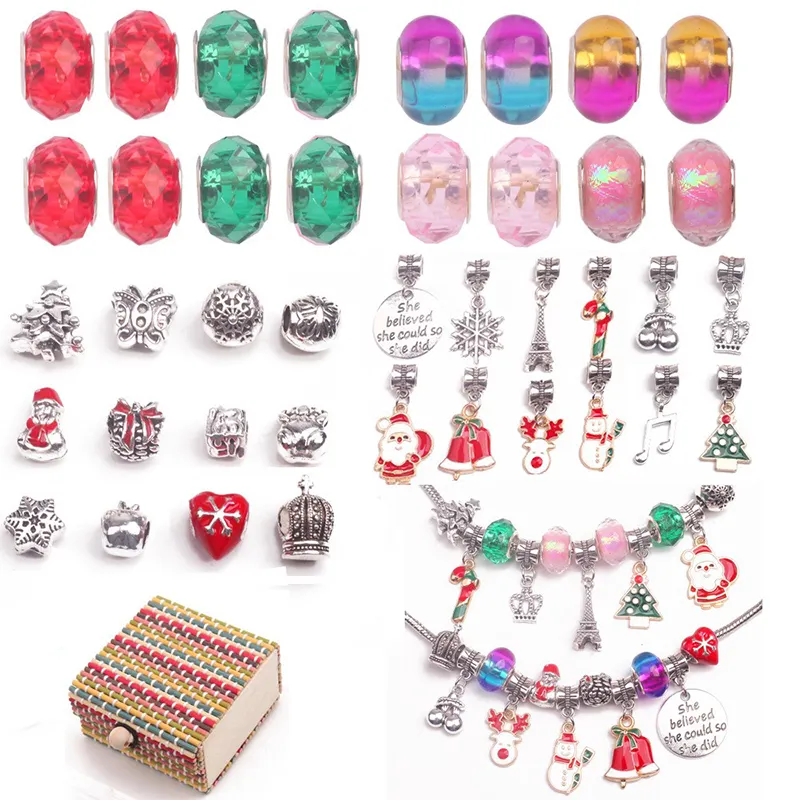 Huiran Kit per la creazione di gioielli di natale con perline Charms collana con bracciale Set di gioielli fai da te di natale per ragazze regali di natale