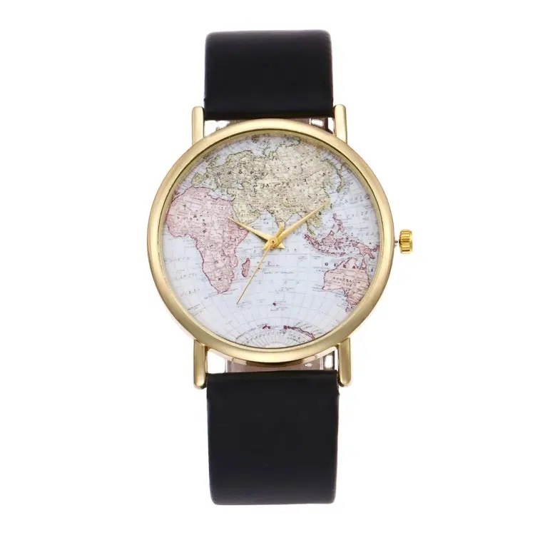 Special world map wristwatch leather dazzle watch