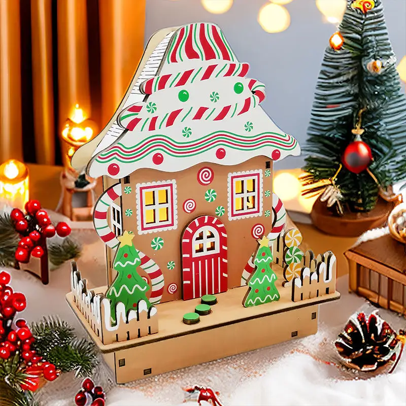 Casa de Natal com luz colorida LED, casa de natal com iluminação LED, brinquedos infantis DIY ecológicos, casa de natal de venda imperdível