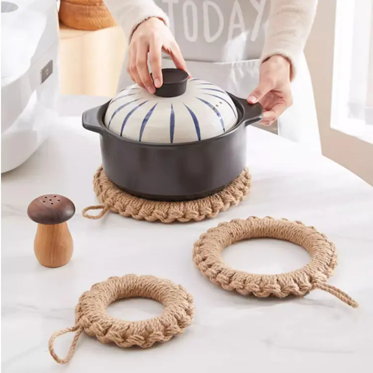 Handgeweven Henneptouw Geweven Mat Pan Ring Thee En Koffie Cup Geïsoleerde Pan Mat Placemat Isolatie Kookmat