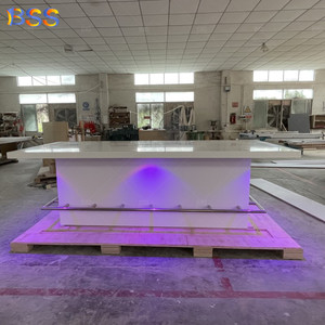 Long Rectangle <strong>Counter</strong> <strong>Height</strong> Office <strong>Table</strong> White Corian Bar <strong>Table</strong> Tall Meeting Office Desk <strong>Table</strong> with Led Light - Product Image 1