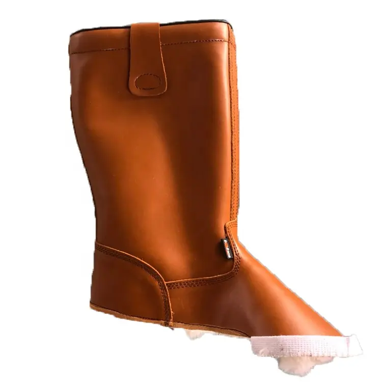 Fábrica alta qualidade couro marrom segurança botas superior vamp com forro pele real no inverno