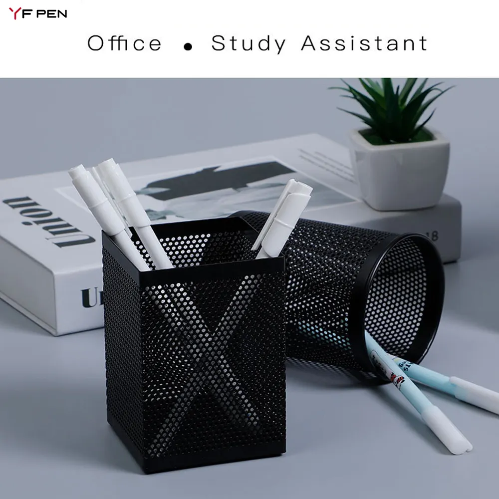 Desk desktop table stationery single stand office mesh metal black pencil cup pen holder for stand