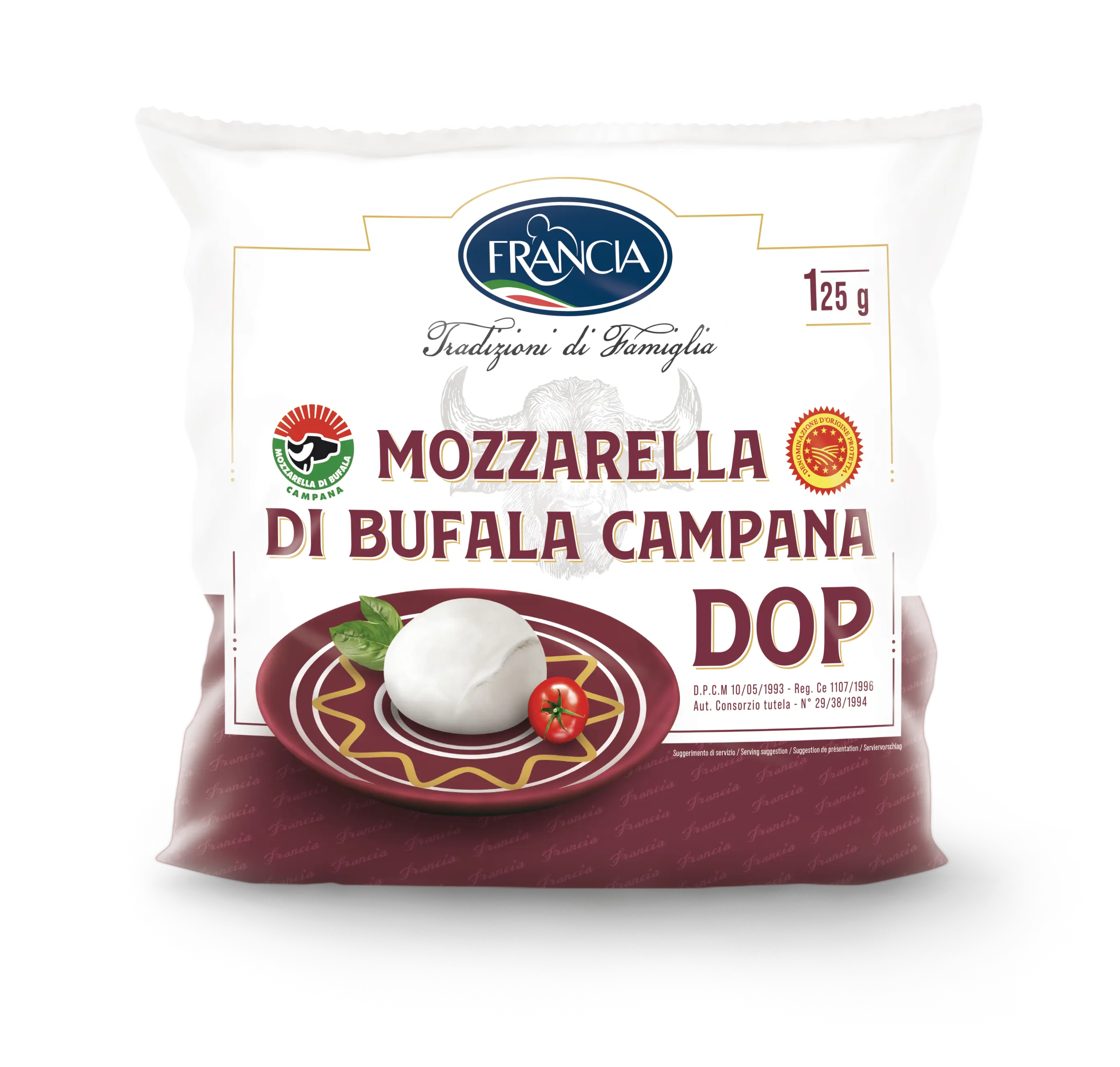 Alta qualità Dairy Food Francia Latticini Mozzarella Buffalo Campana PDO Cheese 125Gr formaggio italiano per l'esportazione