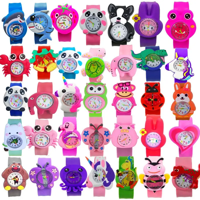 Relógio de pulso, moda 66 desenhos animados slap snap on silicone relógio de pulso meninos meninas crianças relógio