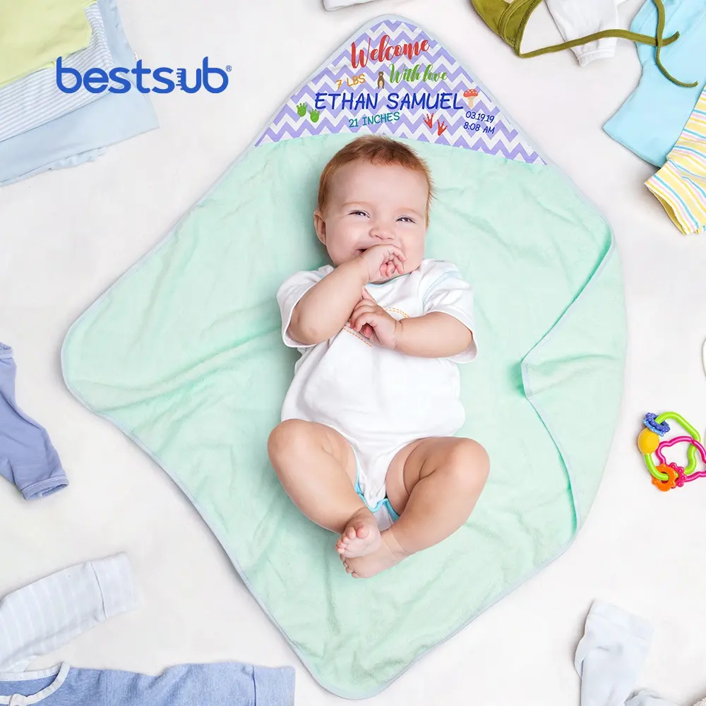 Bestsub Wholesale Customized Blanks Set Micro Fiber Soft Kids Bath Wrap Towel With Hood Sublimation Blanket Baby