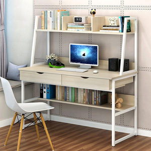 Modern Simple <strong>Computer</strong> Desktop <strong>Table</strong> with Integrated Bookshelf for Home Study or Office Wood Panel Style - Product Image 3