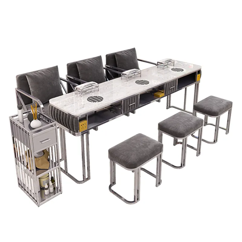 Новый дизайн, серебристо-серый пылесос, многофункциональный стол для ногтей, современный многофункциональный стол для маникюрного стола