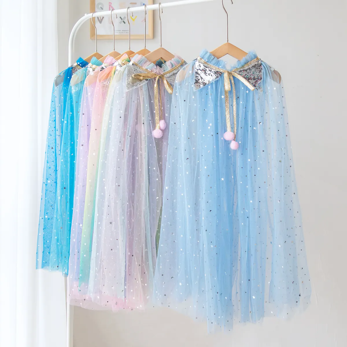 Capa infantil de verão para meninas, vestido com lantejoulas capa de tule para crianças