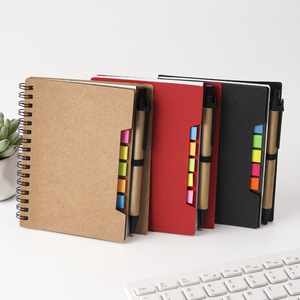 Cuaderno pequeño Kraft con portalápices y pestañas Marcador de página de cuaderno espiral forrado Pestañas de índice de colores Cuaderno de bolsillo de negocios - Product Image 1