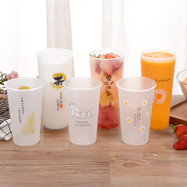 90 caliber thickened transparent disposable milk tea plastic cup beverage juice injection cup 360-1000MLPP plastic cup