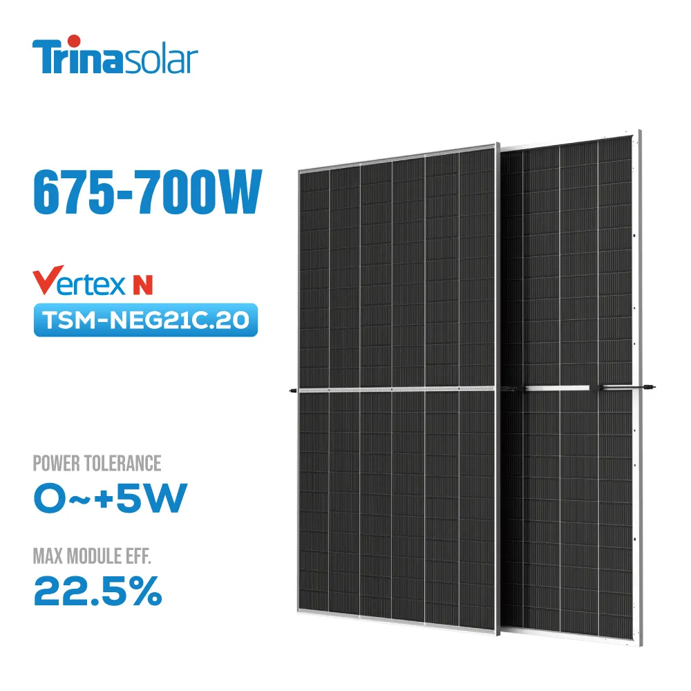 Trina Vertex Panel Solar N Type 650W 670W 700W Bifacial Solar Panels Half Cut Panneau Solaire Trina