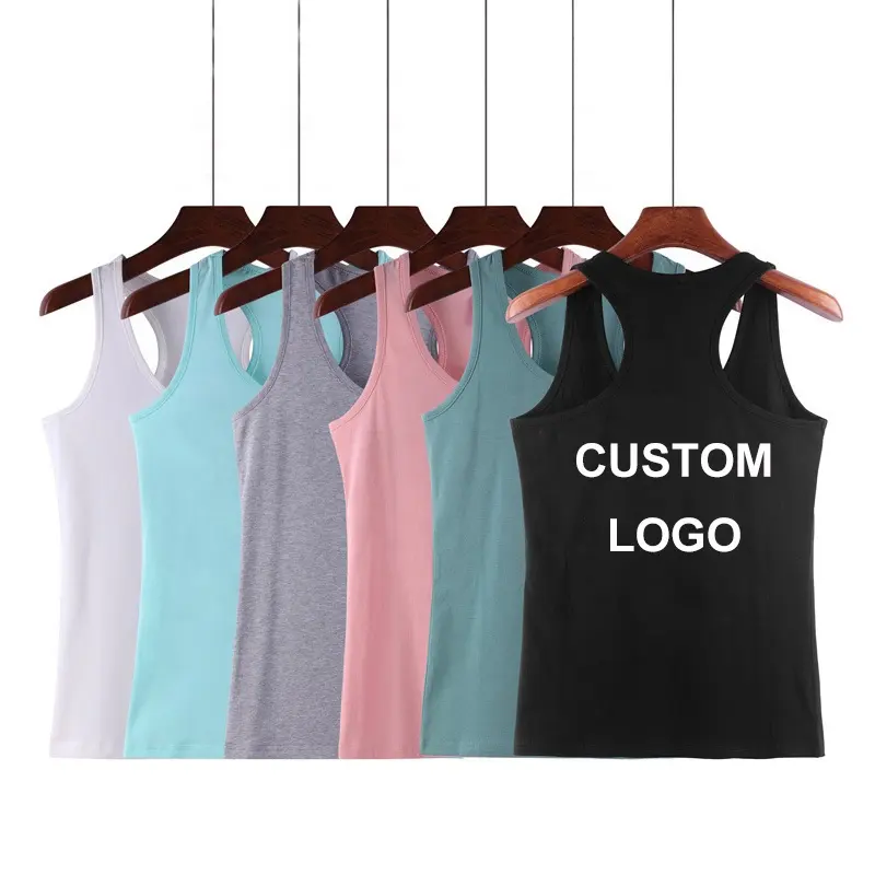 Summer Casual Slim Fit 95% Cotton 5$ Spandex Custom Logo Design Print Knit Tank Top Women