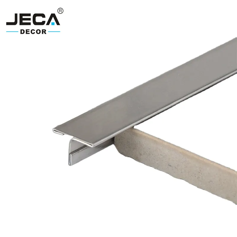 Foshan JECA Perfil Decorativo Guarnição Da Telha Metálica em Forma de T 304 Grade de Aço Inoxidável Guarnição Da Telha Para A Parede Ou Móveis de Decoração