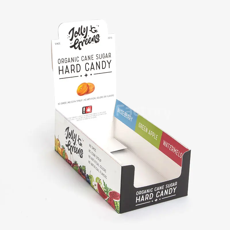 Contador personalizado Pdq Caja de exhibición de papel Tear Out Snacks Candy Bar Cajas de exhibición al por menor para productos de tienda Mostrador de cartón