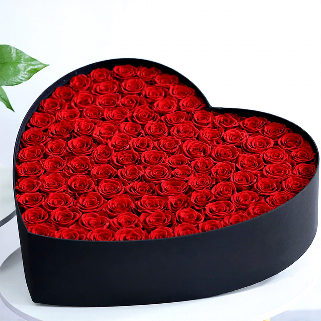 red 99 roses satin gift box 1